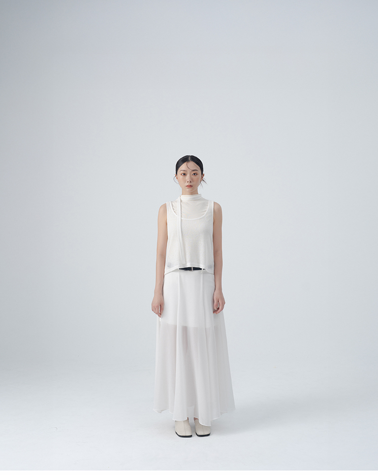 Reversible knitted cover-up vest with tie - white【01099491】in stock+pre-order