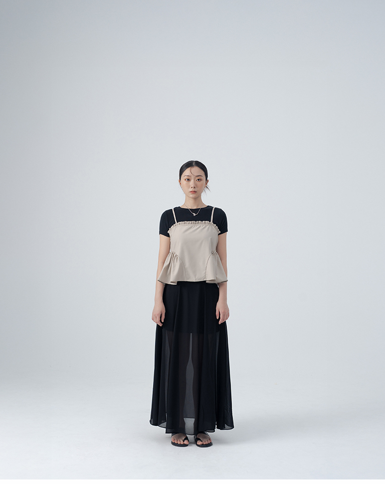 Ruffled hem, spaghetti strap blouse/vest - khaki【01099557】in stock+pre-order