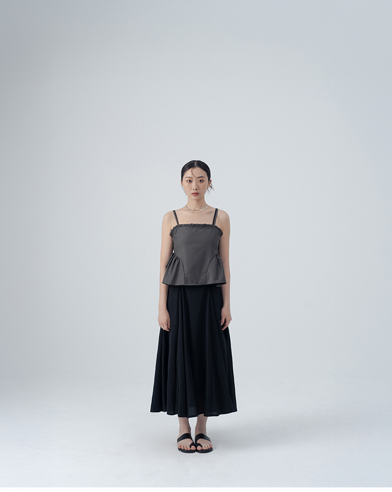 Lotus leaf-patterned, umbrella-hemmed, spaghetti-strap blouse/vest - Dark Gray【01099558】in stock+pre-order