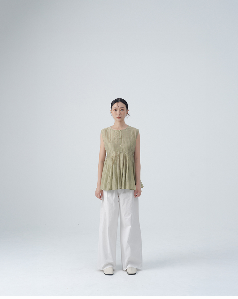 3D pleated umbrella-shaped waist-cinching button-down vest - green【01099599】in stock+pre-order