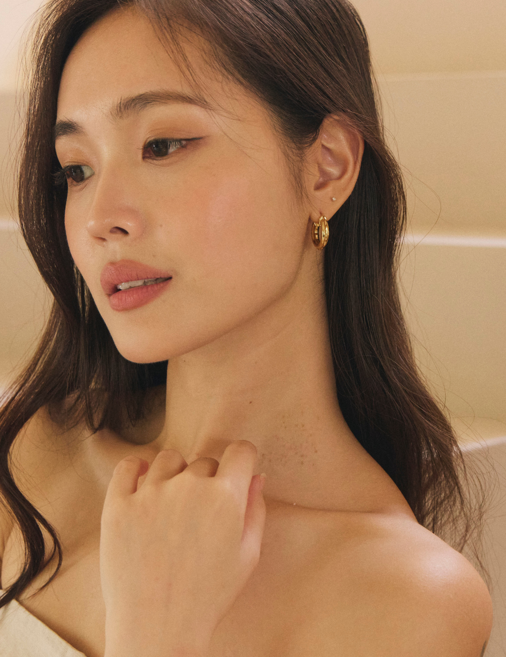 不規則造型圓圈耳環（金色）