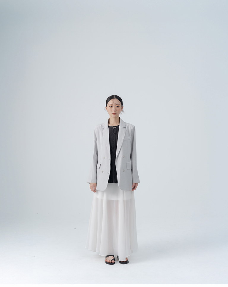 Basic Plain Collared Suit Jacket - Gray【02030580】in stock+pre-order