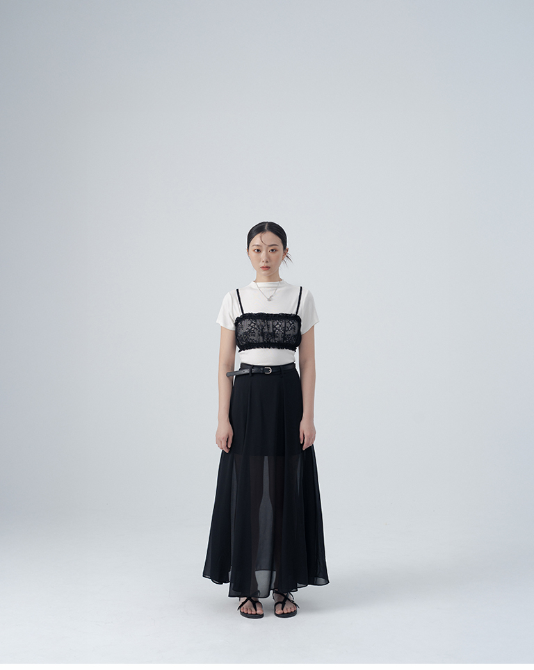 Sheer mesh maxi skirt with belt - blackS/M/L【03021744】in stock+pre-order