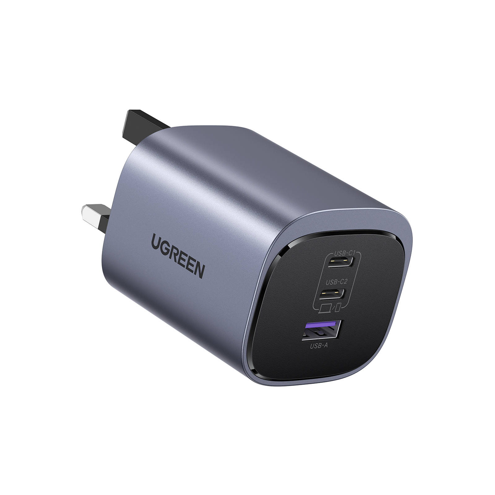 綠聯 UGREEN 65W 3-Port 2C1A 新型 GaN 快速充電插頭 - 英規三腳座 (X553-45225) 英規三腳