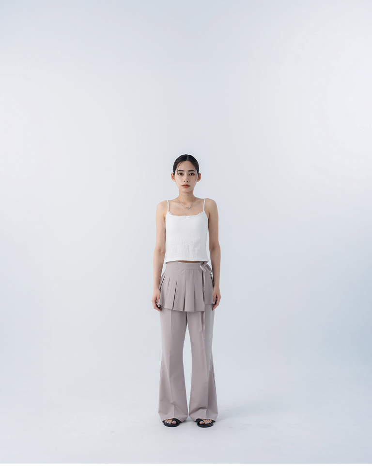 Two-piece suit flared trousers with pleated skirt - Apricot Gray S/M/L【04030531】in stock+pre-order