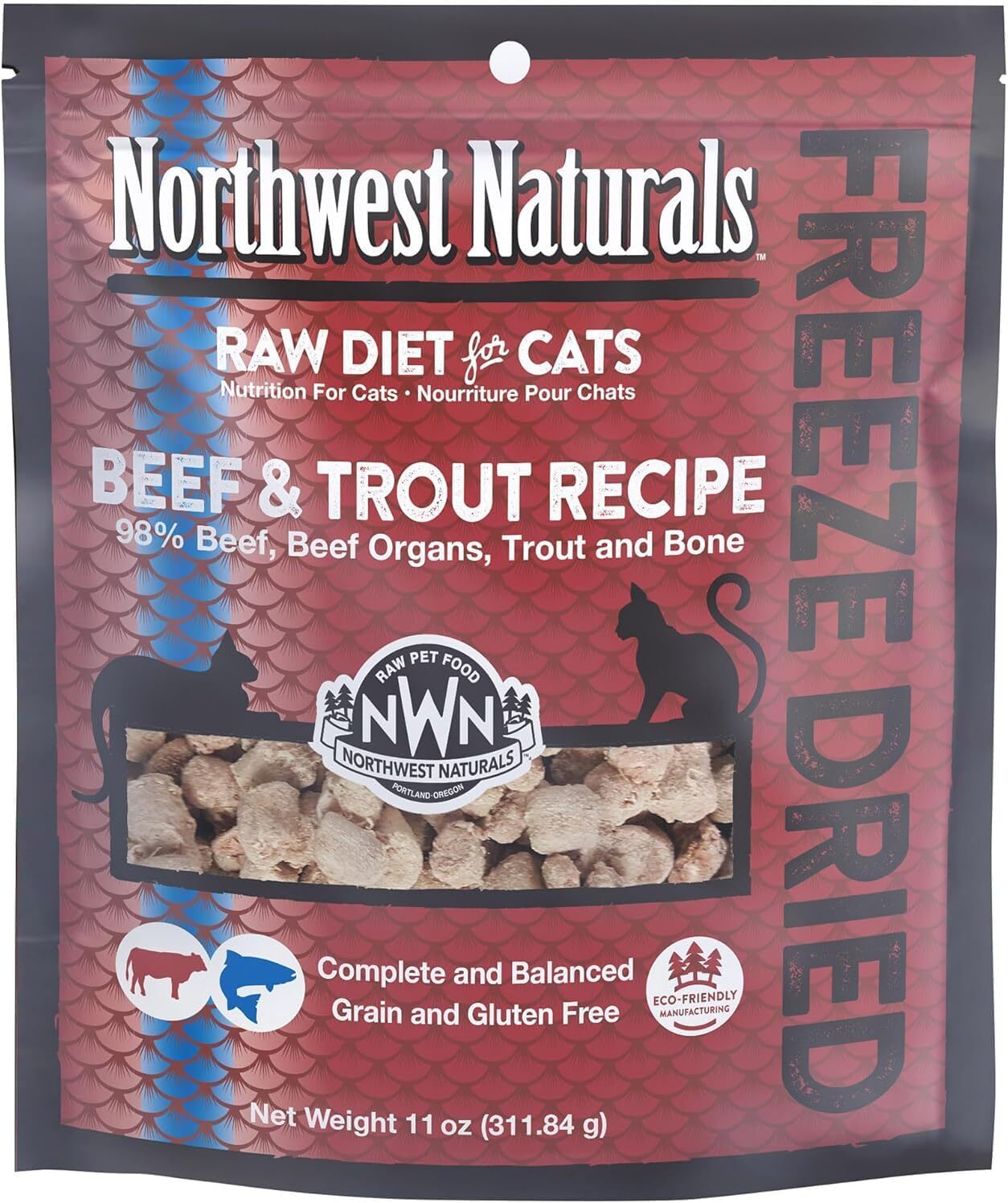 Northwest Naturals Freeze Dried 脫水凍乾貓糧  牛肉+鱒魚味．11oz