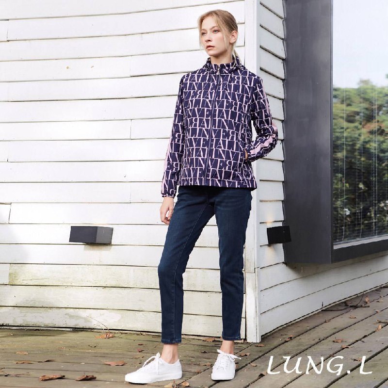 [TW] LUNG.L BLUE-PURPLE ALL-OVER LETTER HOODED LONG-SLEEVED CASUAL WOMEN'S JACKET, LS93C-60 (TLL55)