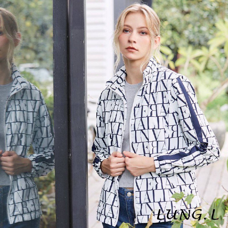 [TW] LUNG.L WHITE ALL-OVER LETTER HOODED LONG-SLEEVE CASUAL WOMEN'S JACKET, LS93C-01 (TLL56)
