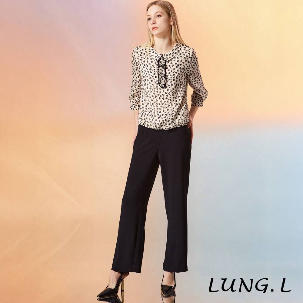 [TW] LUNG.L Ivory Ditsy Floral Ruffle Collar 3/4 Sleeve Blouse WOMEN'S TOP, LU73A-03 (TLL60)