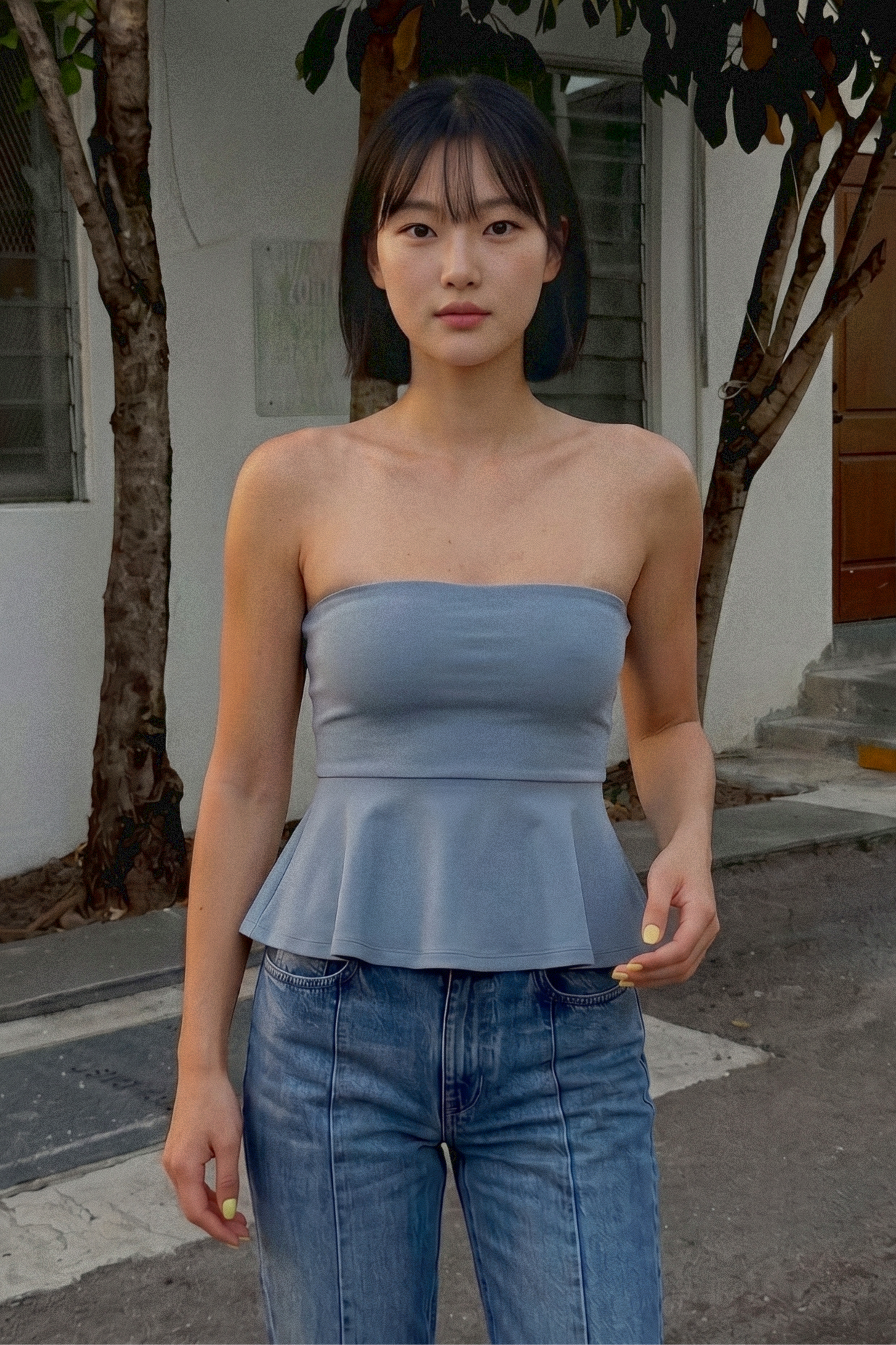 High - Stretch Sculpting Peplum Tube Top