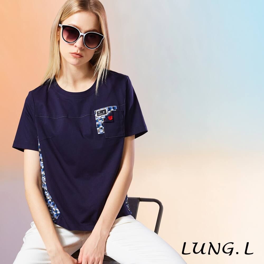 [TW] LUNG.L DARK BLUE SHORT-SLEEVED WOMEN'S TOP WITH PLAIN FRONT AND FLORAL BACK DESIGN, LU89A-50 (TLL23)