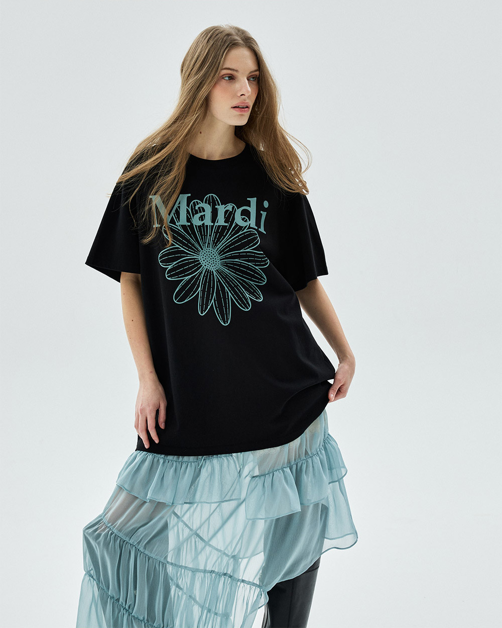Mardi Mercredi | UNISEX TSHIRT FLOWERMARDI_BLACK MINT