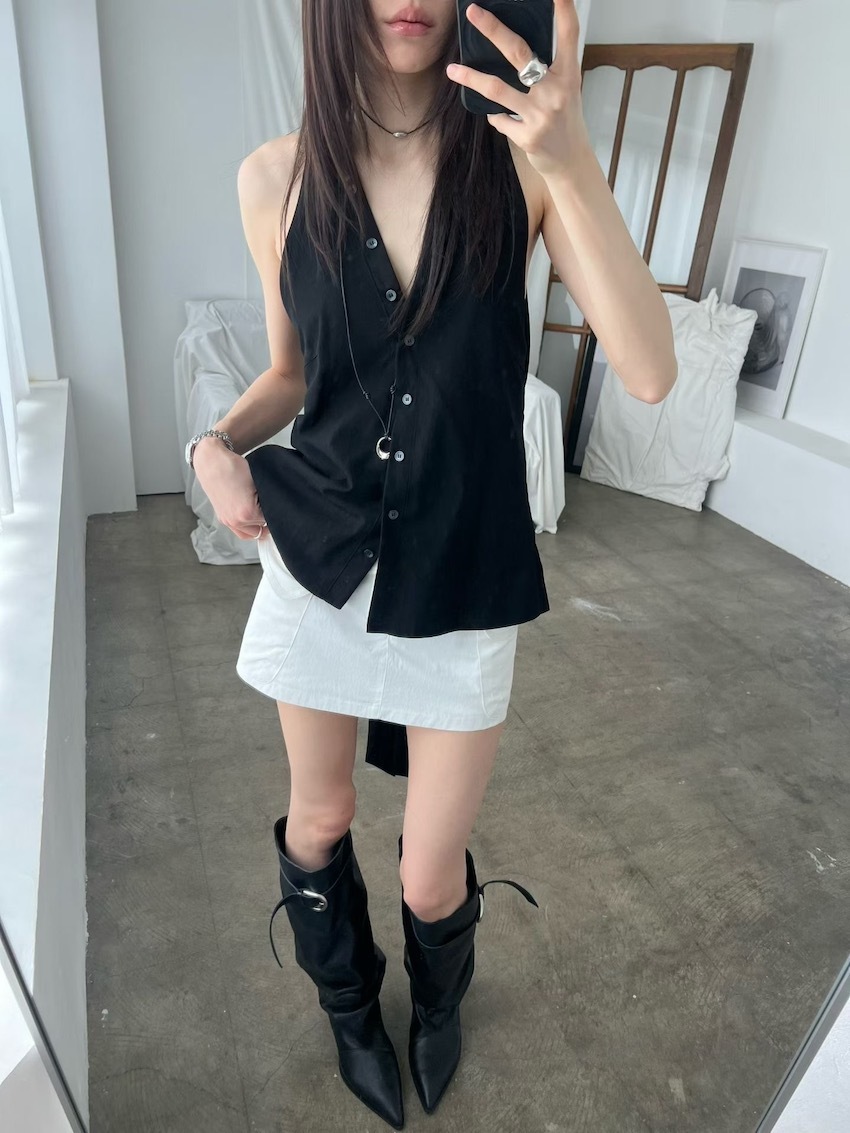 (designer!) cutout v-neck waist-tie shirt vest