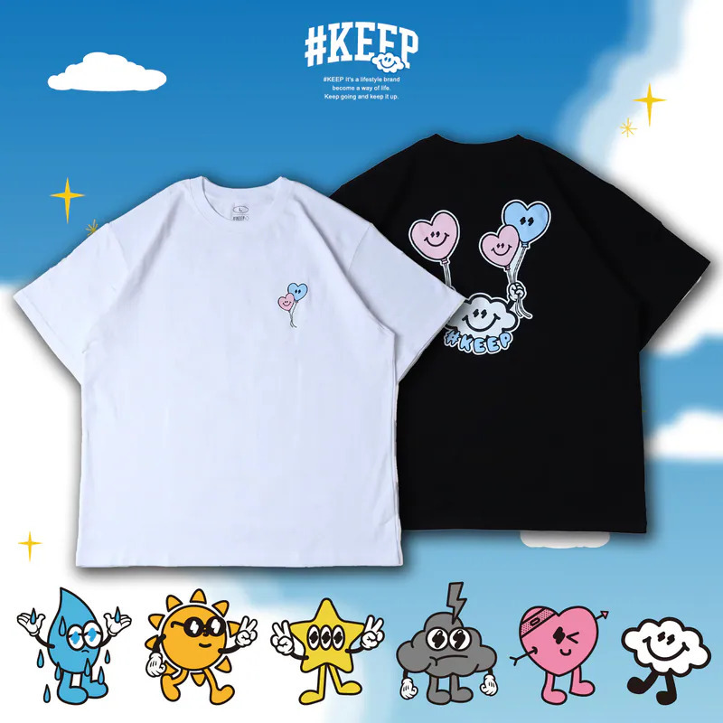 #KEEP LOVE BALLOON TEE 黑色 白色 印花 雲朵 愛心 告白氣球 短TEE【KS353】