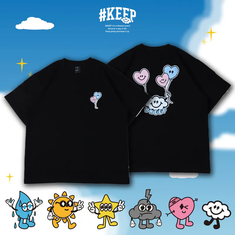 #KEEP LOVE BALLOON TEE 黑色 白色 印花 雲朵 愛心 告白氣球 短TEE【KS353】
