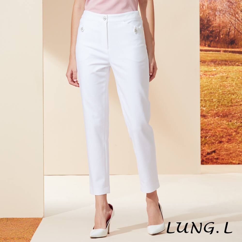 [TW] LUNG.L WHITE COTTON CROPPED WOMEN'S PANTS WITH SLANTED POCKETS, LQ60E-01 (TLL32)