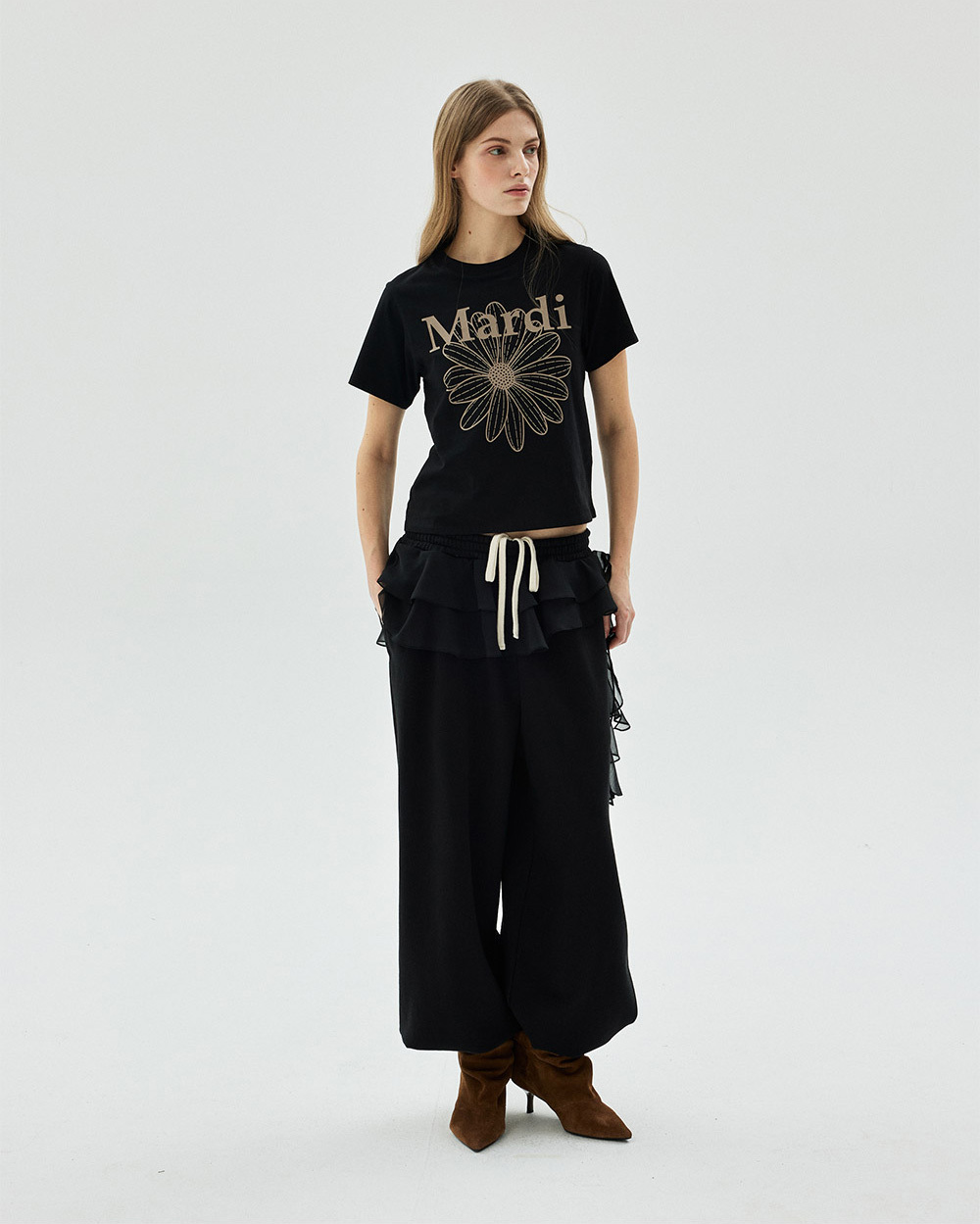 Mardi Mercredi | SLIM TSHIRT FLOWERMARDI_BLACK TAUPE