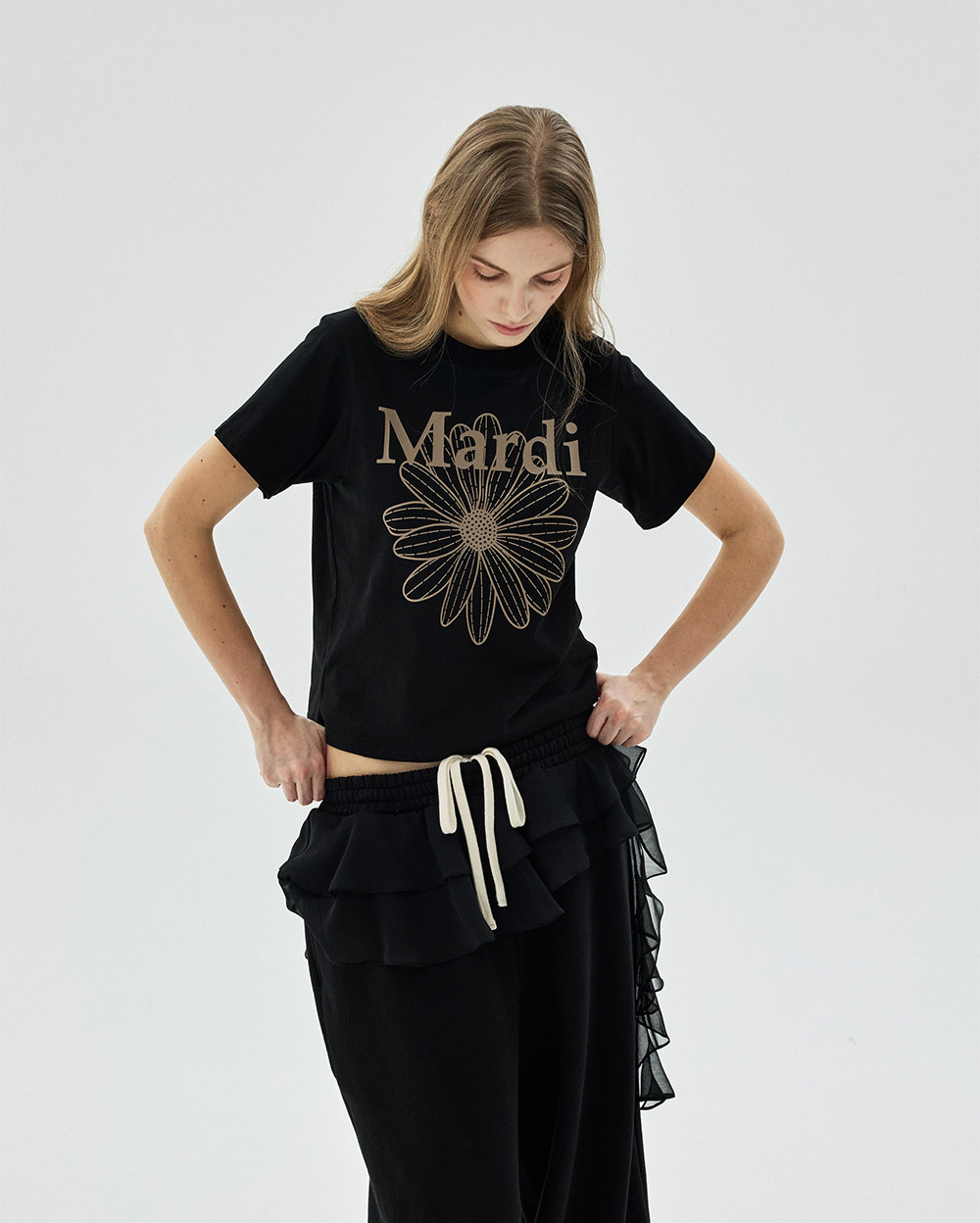 Mardi Mercredi | SLIM TSHIRT FLOWERMARDI_BLACK TAUPE