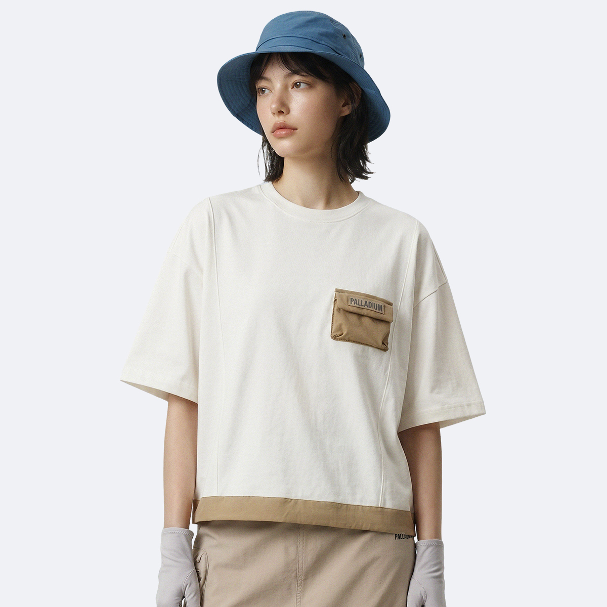 女裝 PALLADIUM LOGO 寬鬆落肩立體前袋T裇