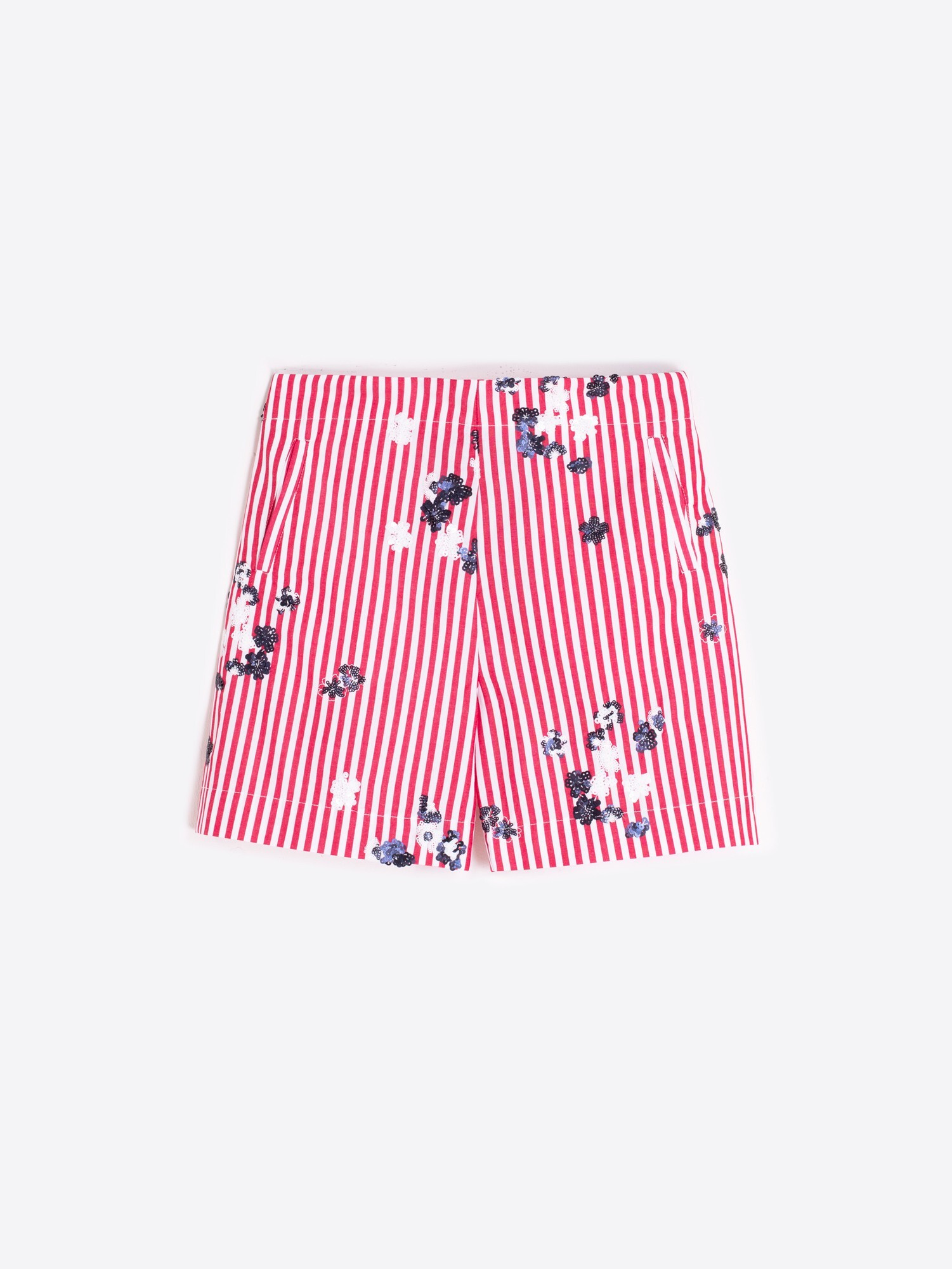 1VG0617-060 [VILAGALLO] 紅色條紋短褲，飾有花卉刺繡 #33364 (EU)
