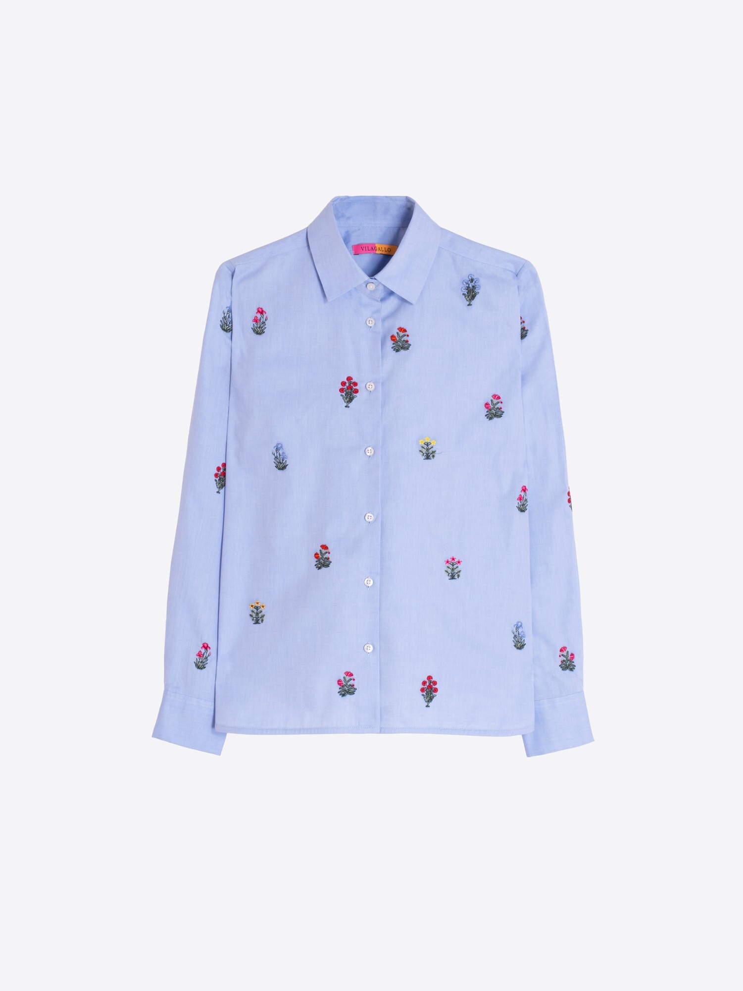 1VG0617-167 [VILAGALLO] 藍色襯衫，飾有花卉刺繡 #33406 (EU)