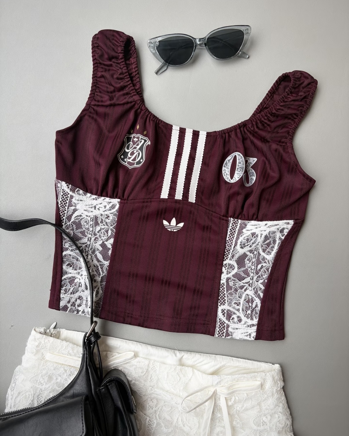 ADIDAS ORIGINALS BLK TANK TOP 復古條紋 蕾絲拼接 法式 無袖 背心 運動衫 女款 勃艮地紅 酒紅 KU4751 / 預購