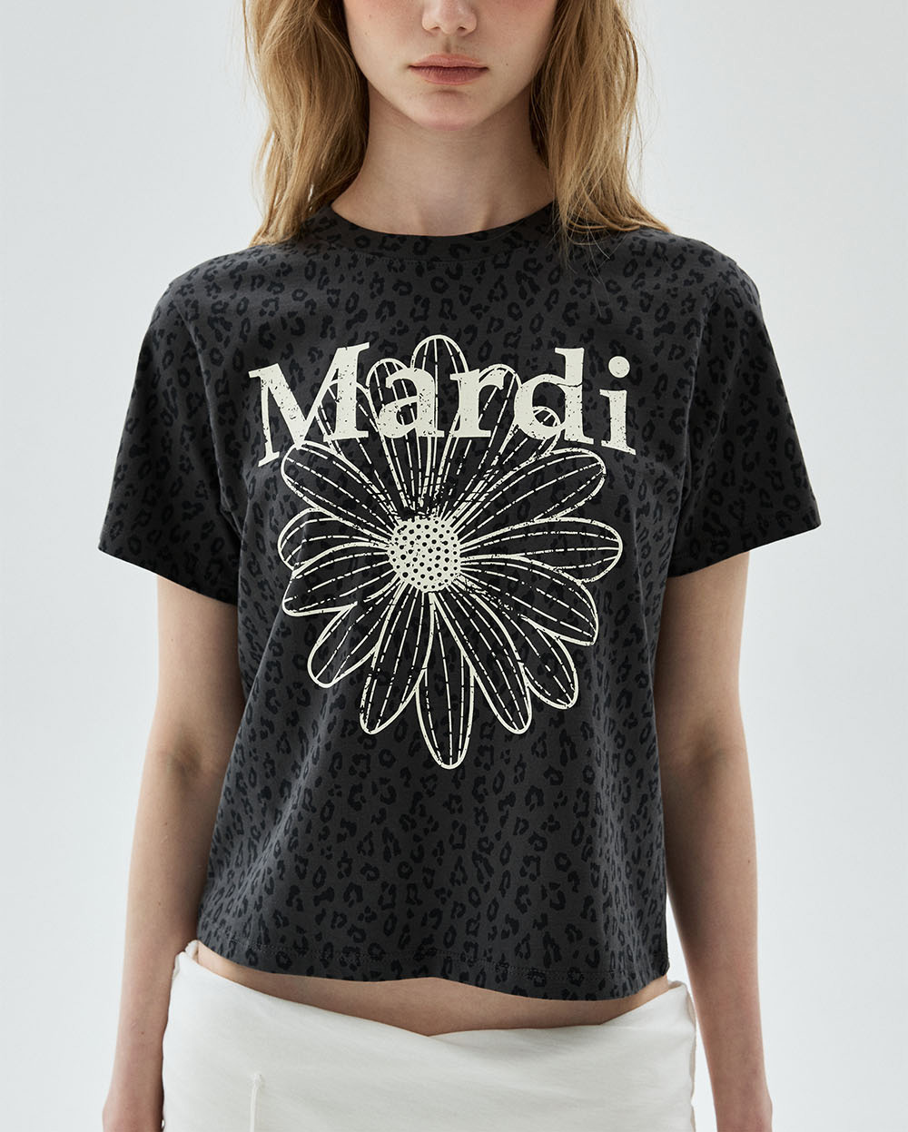 Mardi Mercredi | SLIM TSHIRT LEOPARD FLOWERMARDI CRACKED_CHARCOAL IVORY