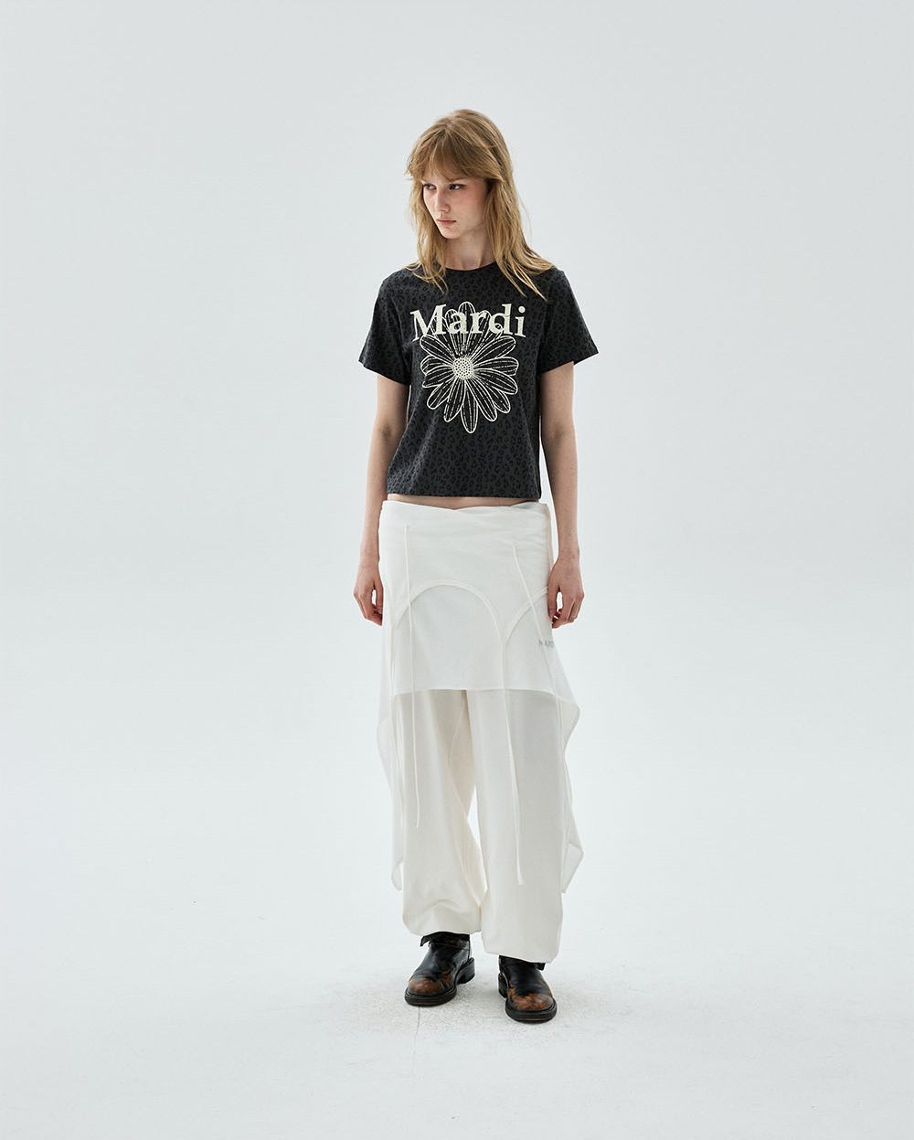 Mardi Mercredi | SLIM TSHIRT LEOPARD FLOWERMARDI CRACKED_CHARCOAL IVORY