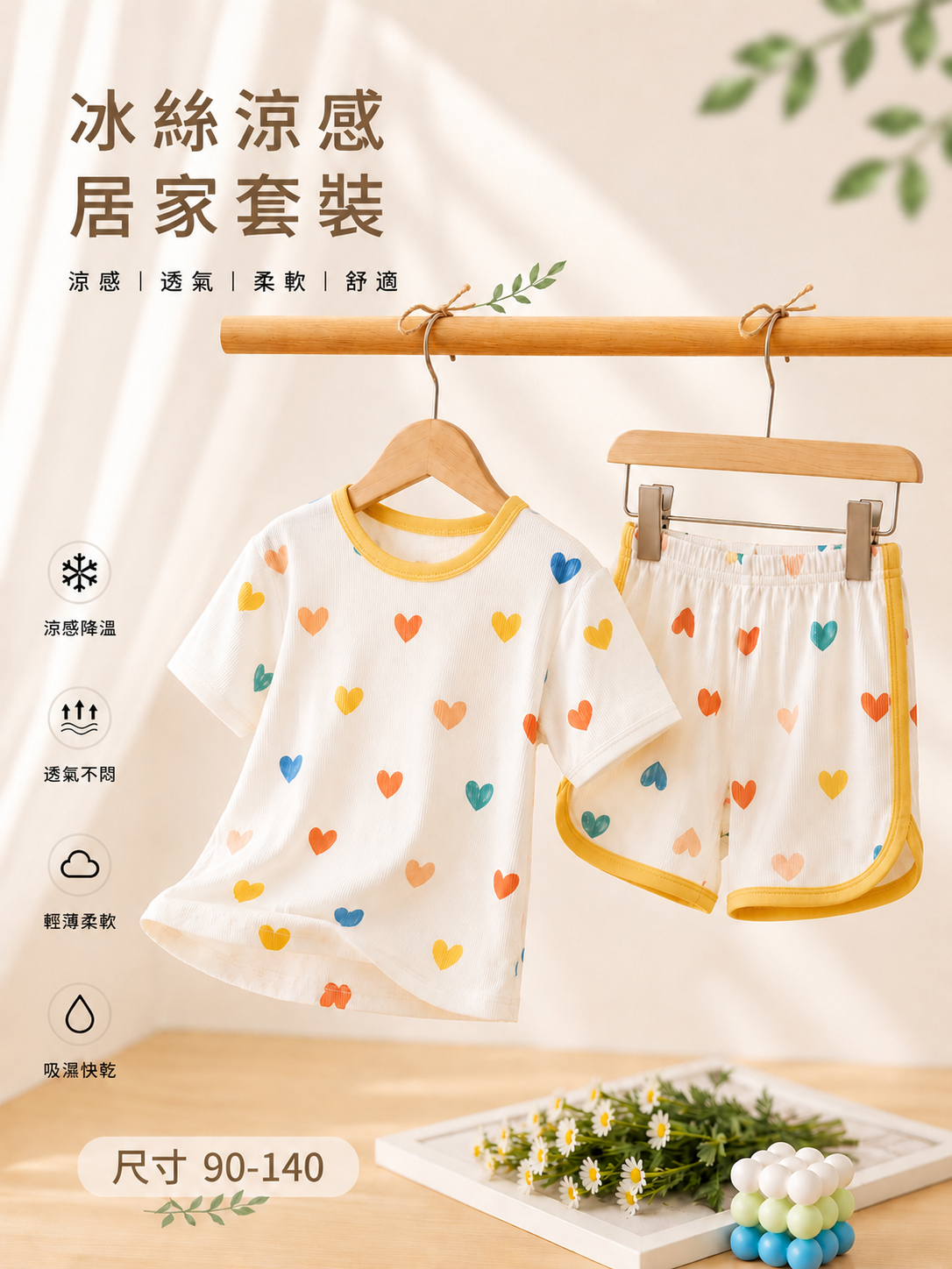 黃邊彩心 涼感居家套裝