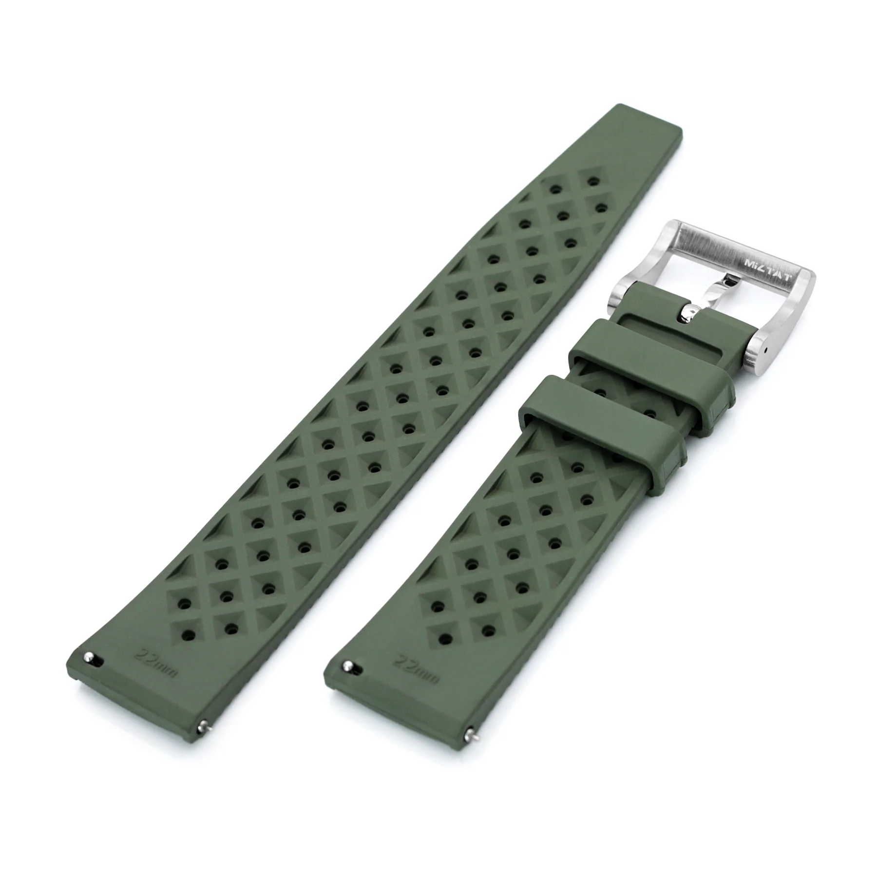 萬年鐘錶 - 太空人錶帶  20MM 通用錶帶 軍綠色FKM快拆橡膠錶帶 FKM05I-20A18PBU66
