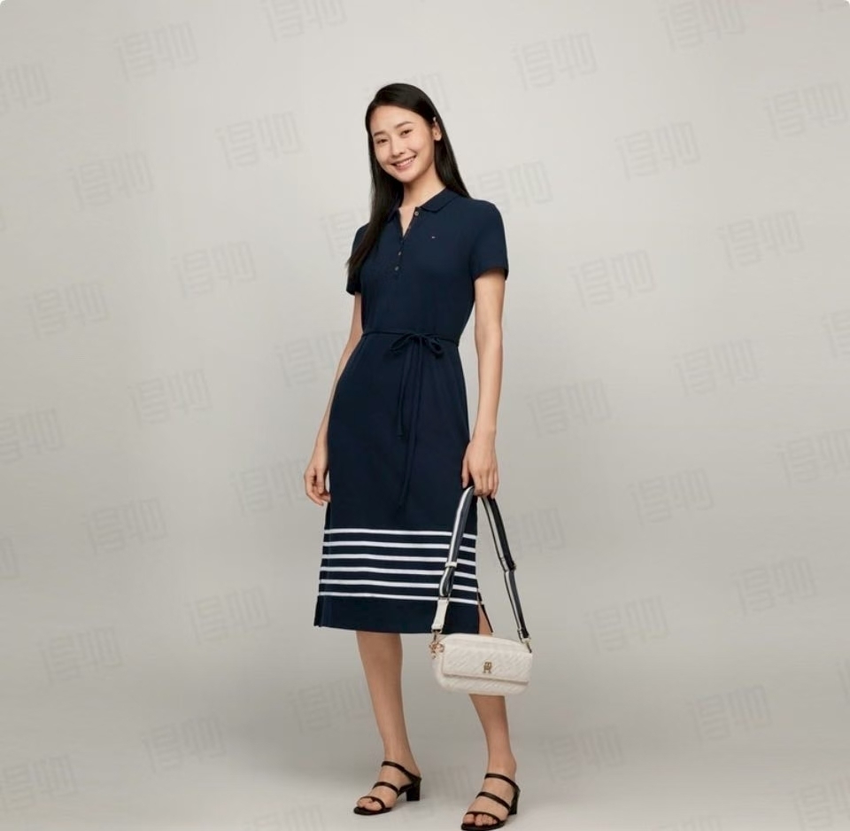 TOMMY 小Logo 深藍色女款 連身長裙