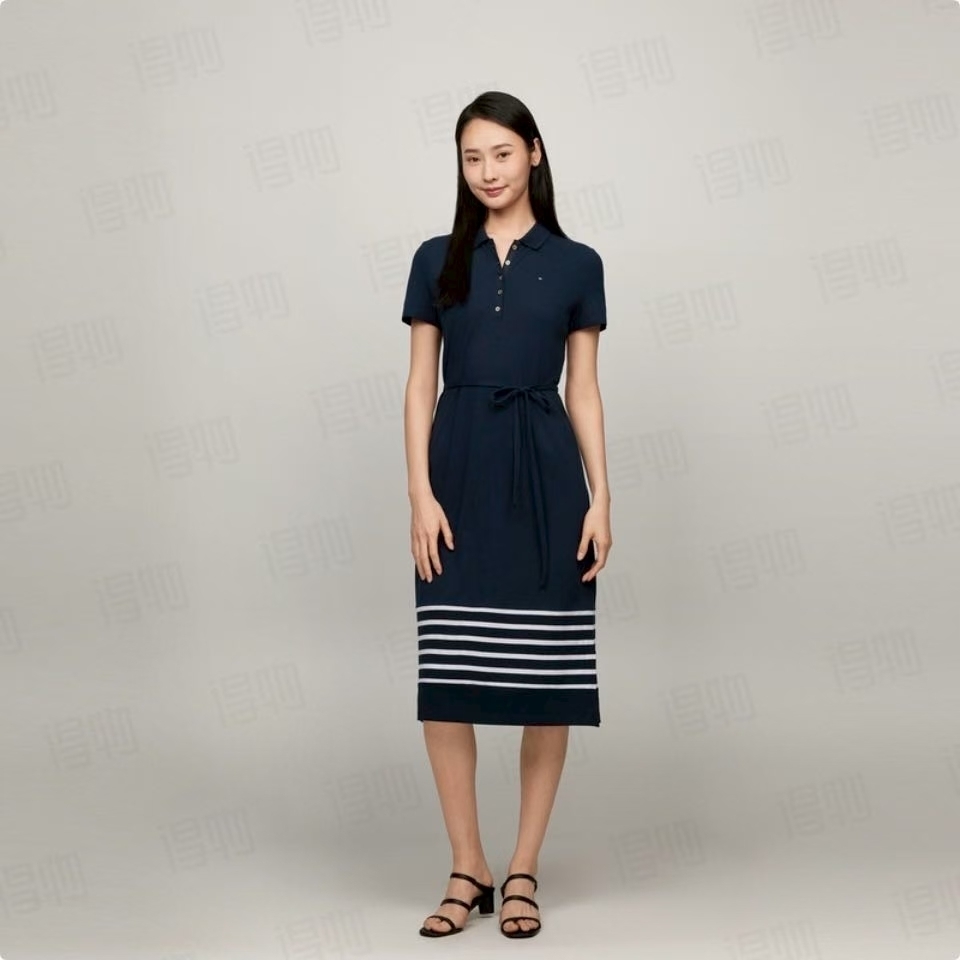 TOMMY 小Logo 深藍色女款 連身長裙