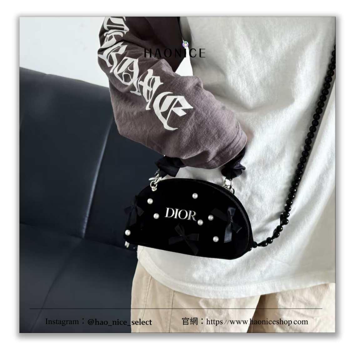 【HAO NICE】藝術訂製款🎨 Dior 迪奧 小夜曲 優雅高貴感 珍珠 黑色絲絨 半圓 帆布包 手提包 斜挎包