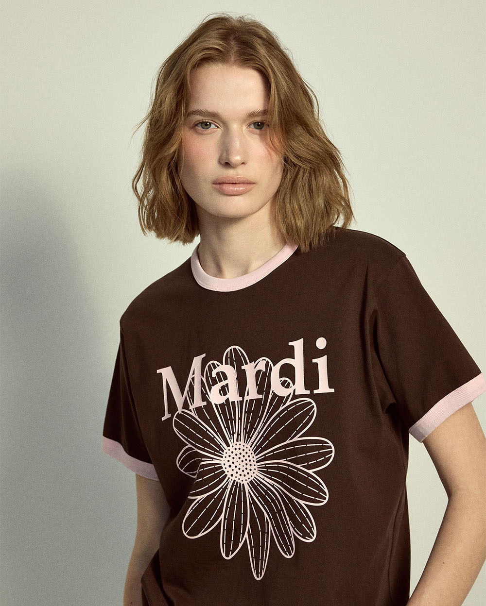 Mardi Mercredi | SLIM RINGER TSHIRT FLOWERMARDI_BROWN PALEPINK