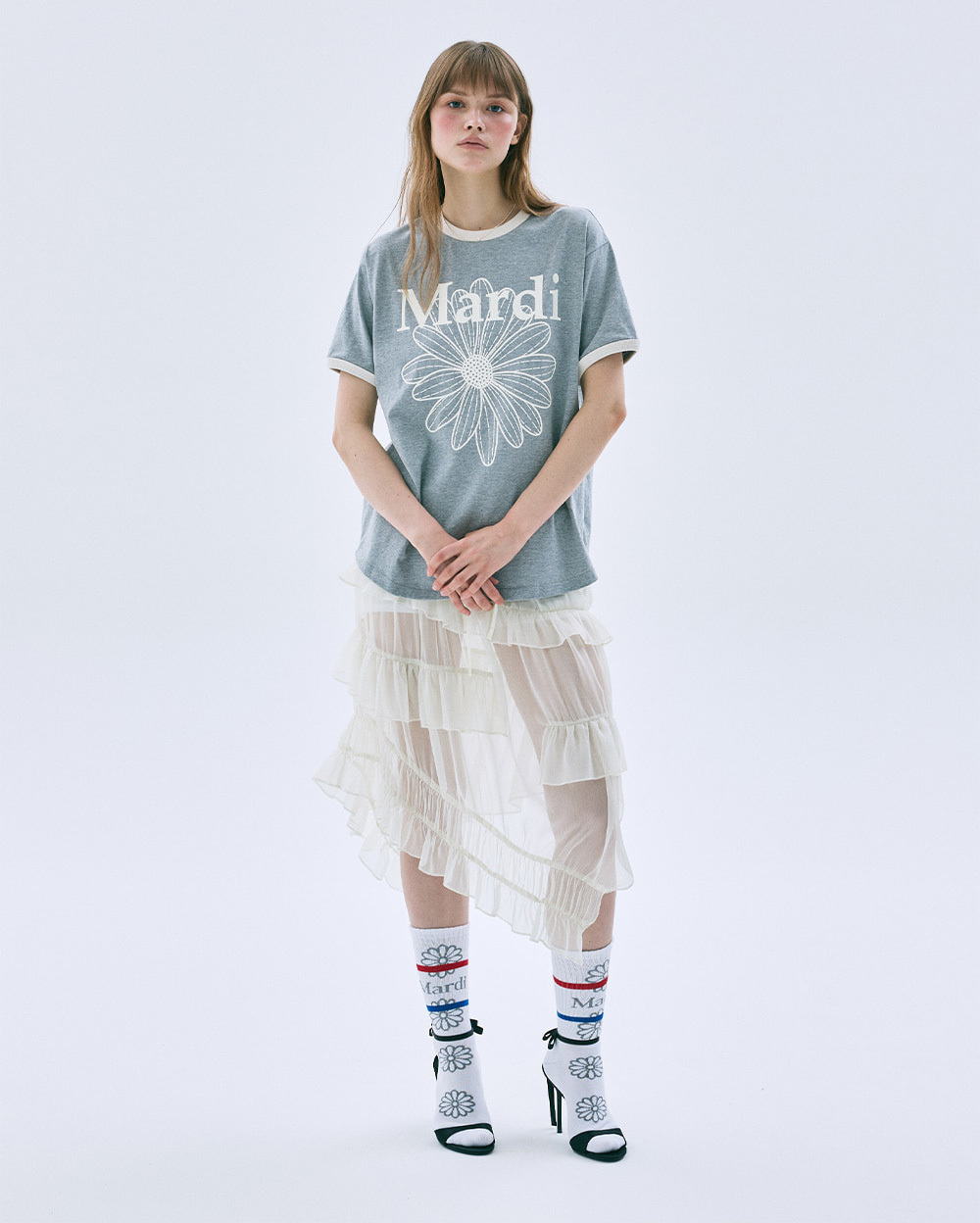 Mardi Mercredi | RINGER TSHIRT FLOWERMARDI_GREY IVORY