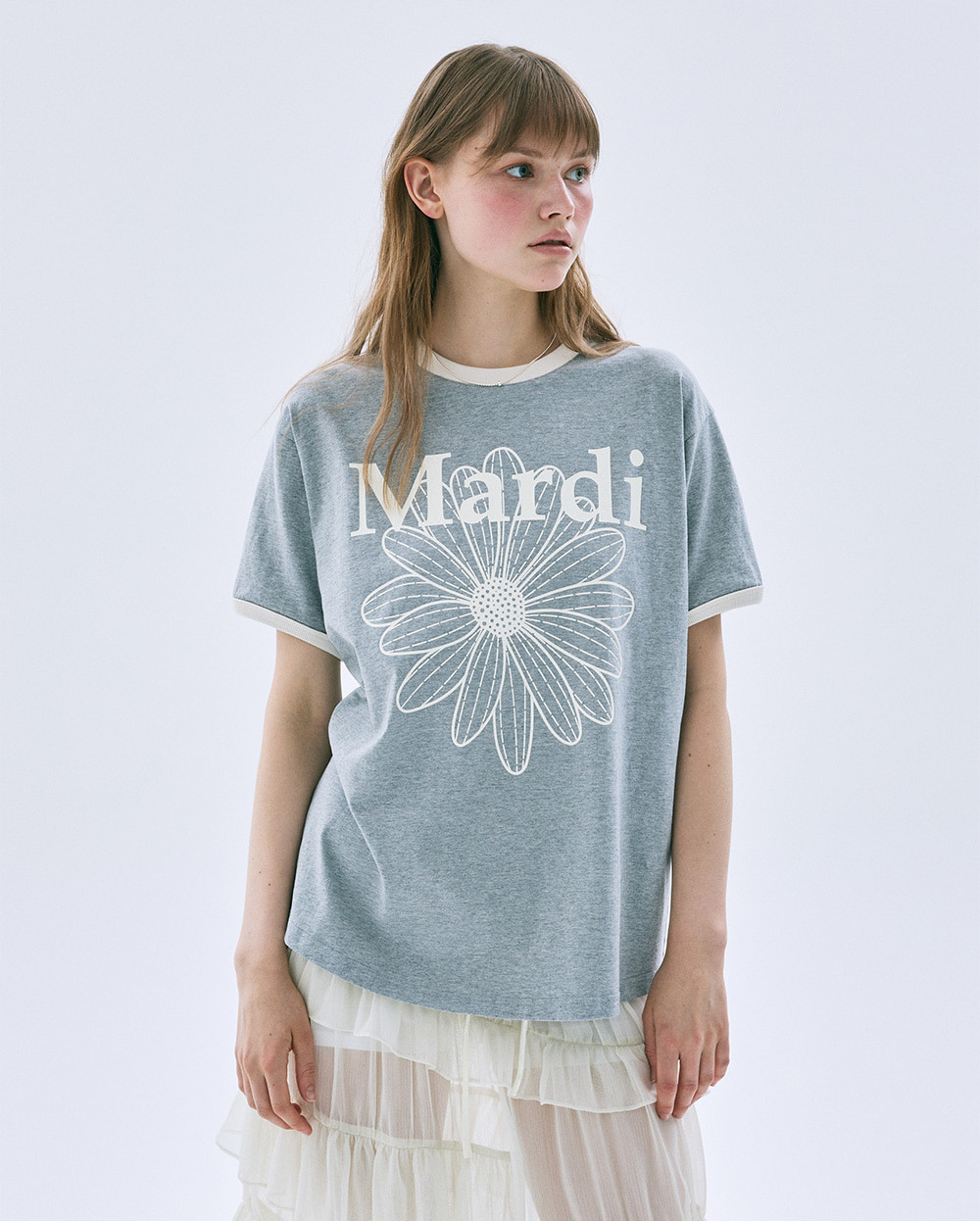 Mardi Mercredi | RINGER TSHIRT FLOWERMARDI_GREY IVORY