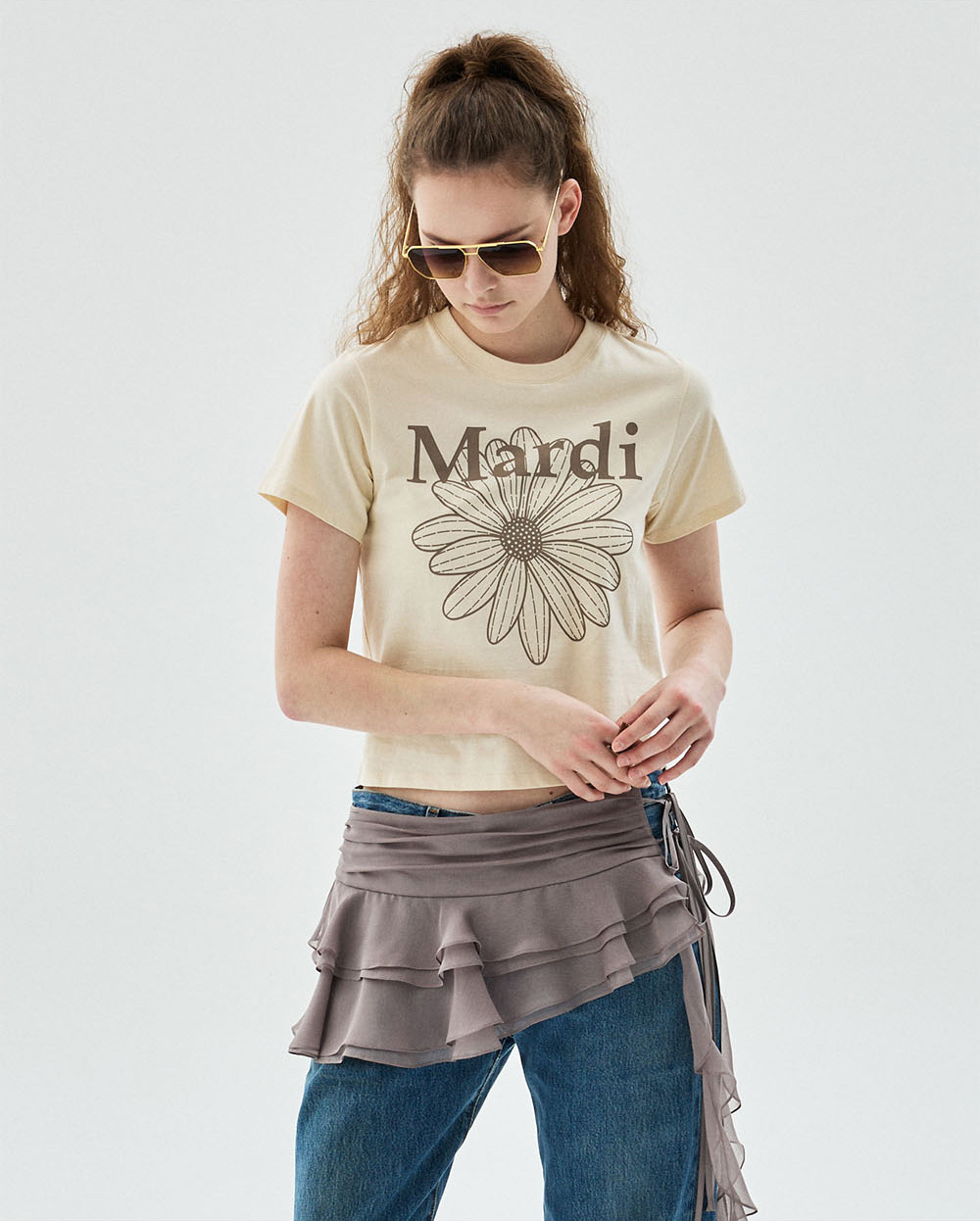 Mardi Mercredi | SLIM TSHIRT FLOWERMARDI_BUTTER TAUPE