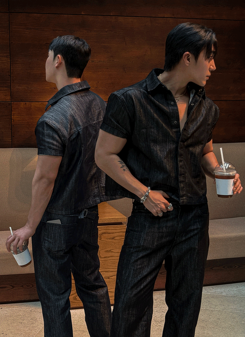 Non-fading denim short-sleeved jacket
