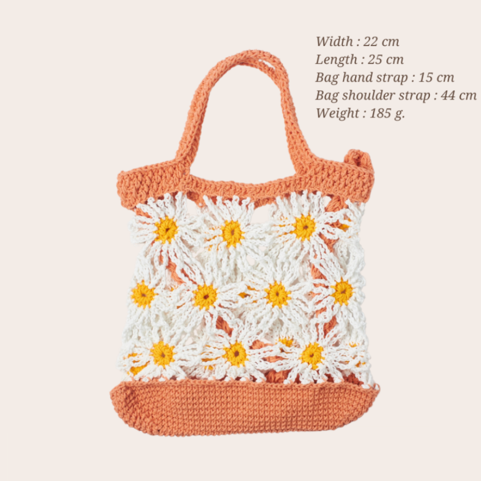 THHG0616-403 VP DAISY NET 05 CROCHET BAG - ORANGE (A3)