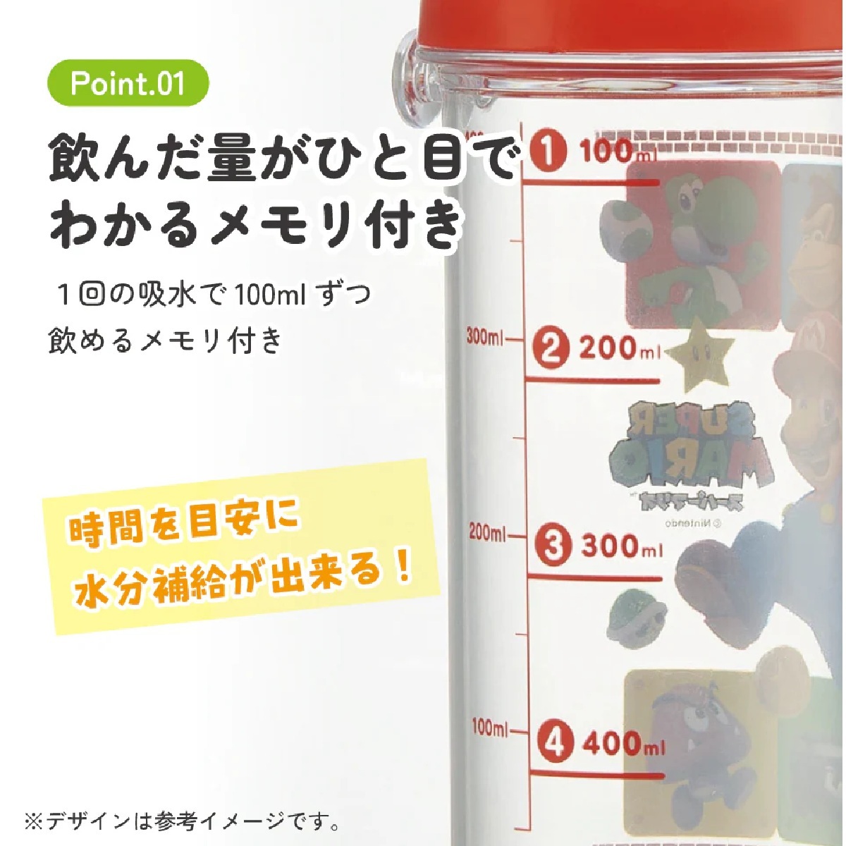 【Skater】HEALTH CLEAR MARKER BOTTLE 480 ML (SUPER MARIO PATTERN)