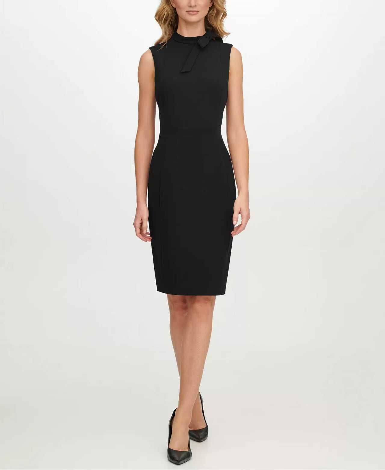 【預購】H061605 CALVIN KLEIN 綁帶領修身連身裙  (黑色)