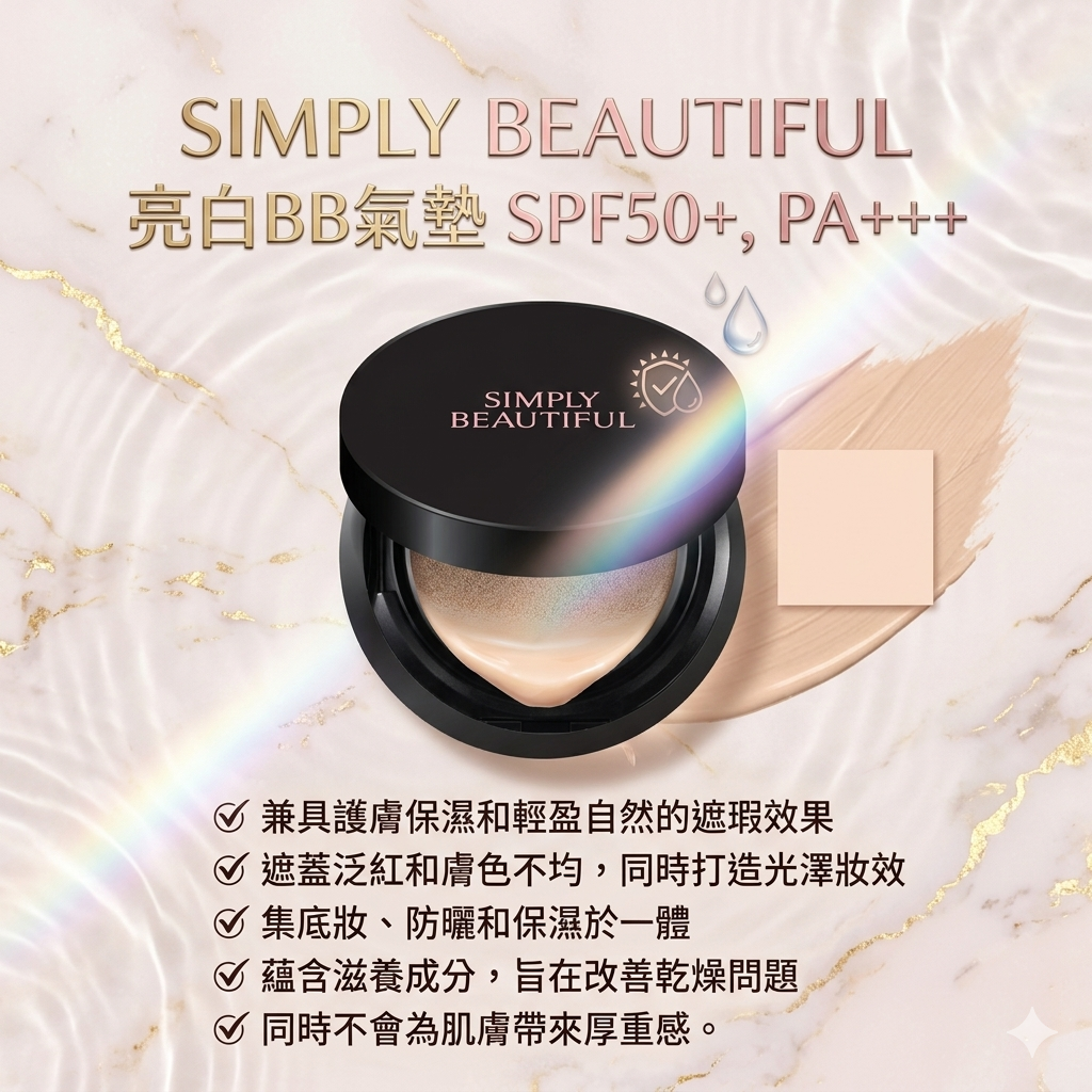 【SIMPLYBEAUTIFUL 亮白BB氣墊 13g #0】SPF50+, PA+++
