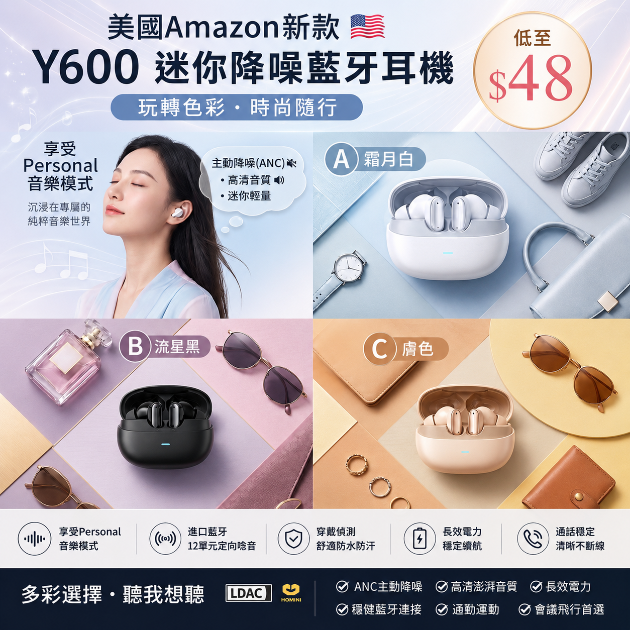 【UB9655】美國Amazon新款 Y600 迷你降噪藍牙耳機