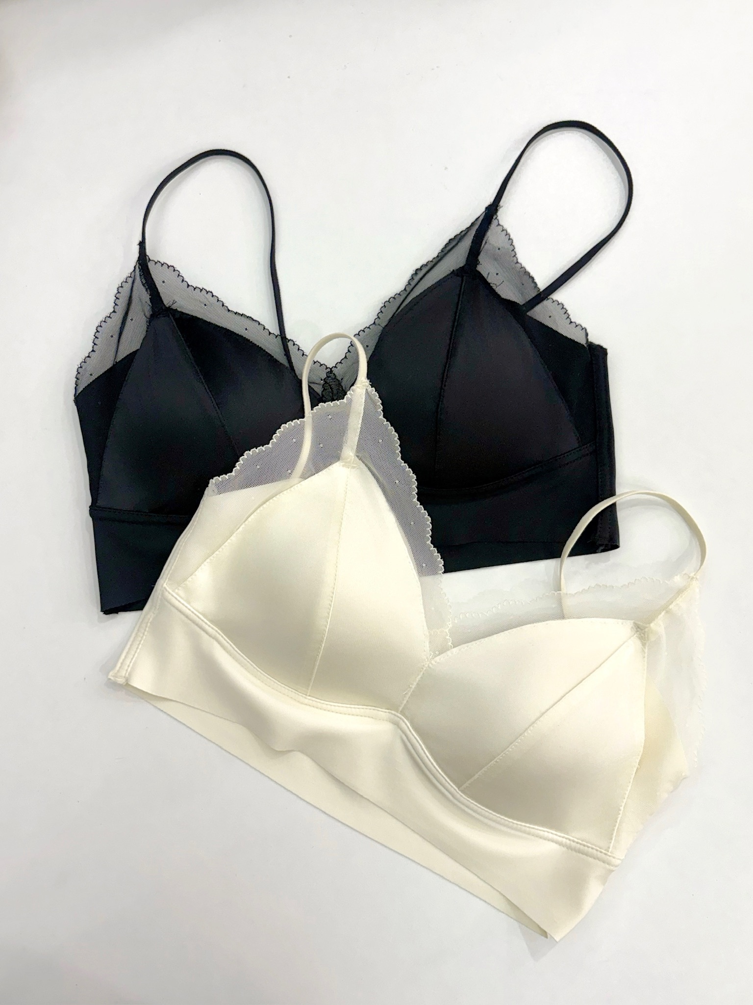 透紗蕾絲滾邊緞面Bra top