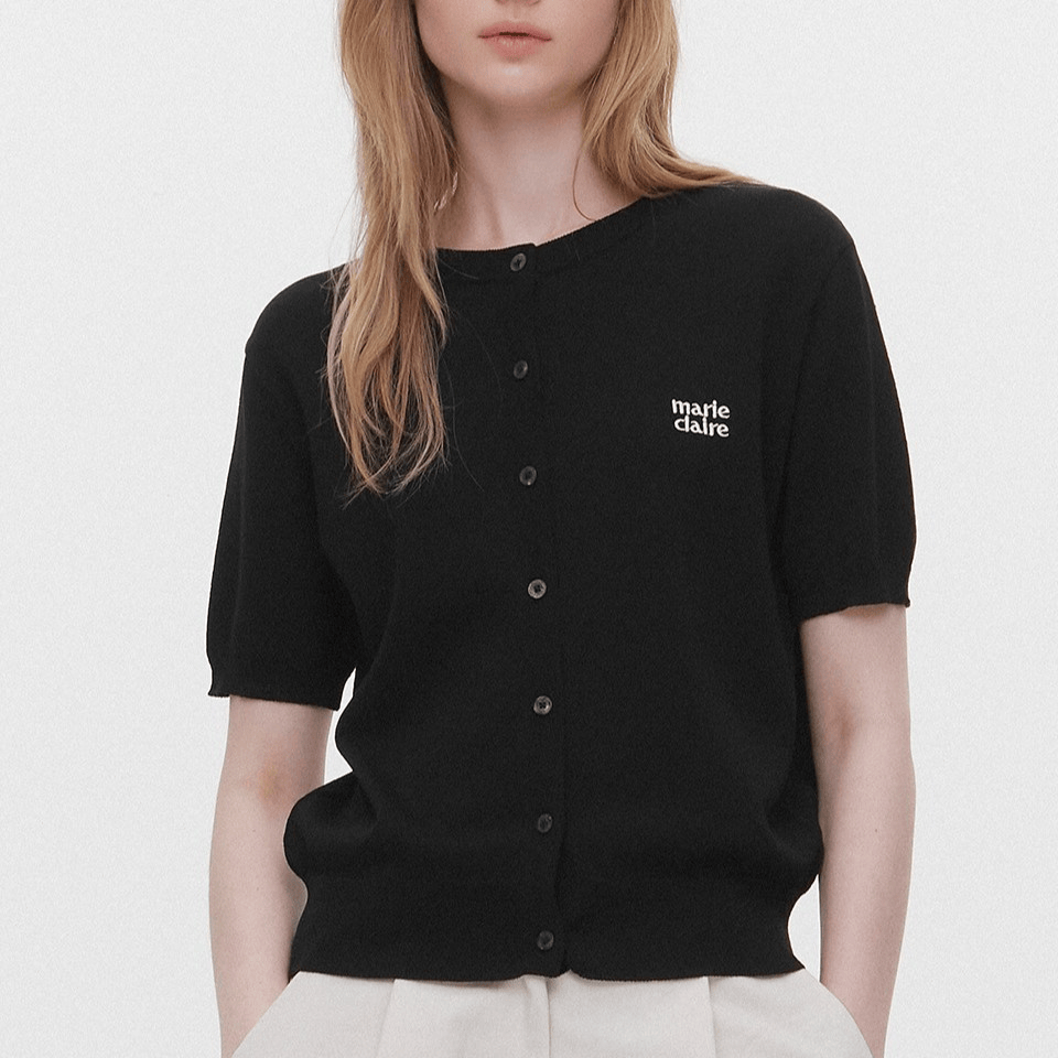 [現貨] marie claire｜Basic Logo Round Short Sleeve Cardigan