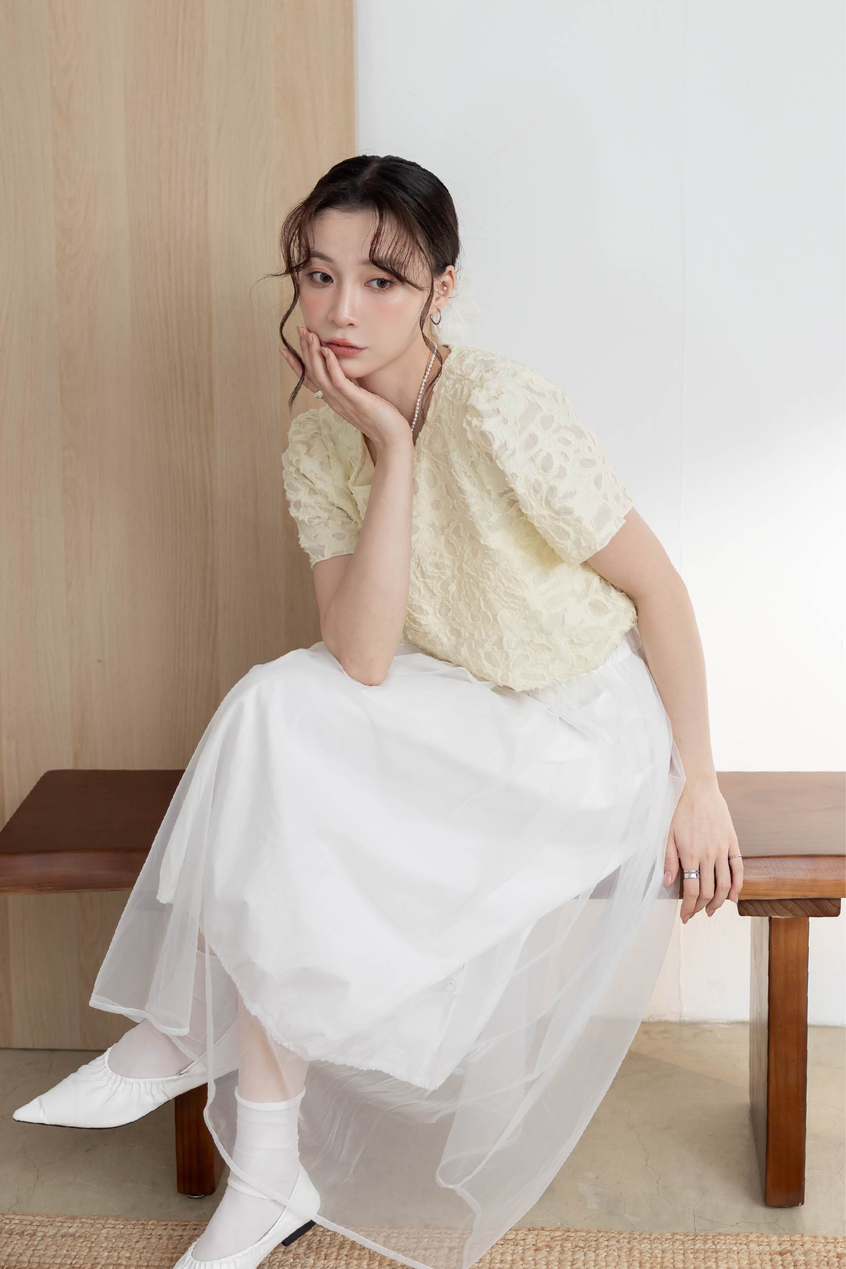 法式微光澎澎袖上衣