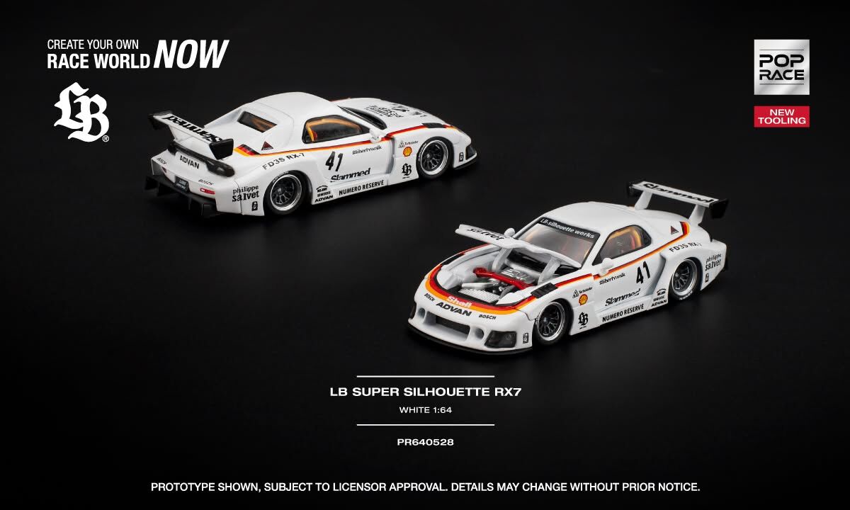預訂:1/64 POP RACE LB SUPER SILHOUETTE RX7 (FD3S) - WHITE (PR640528)