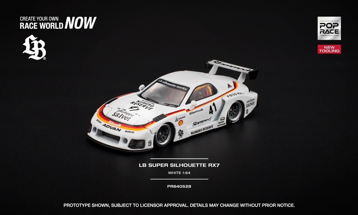 預訂:1/64 POP RACE LB SUPER SILHOUETTE RX7 (FD3S) - WHITE (PR640528)