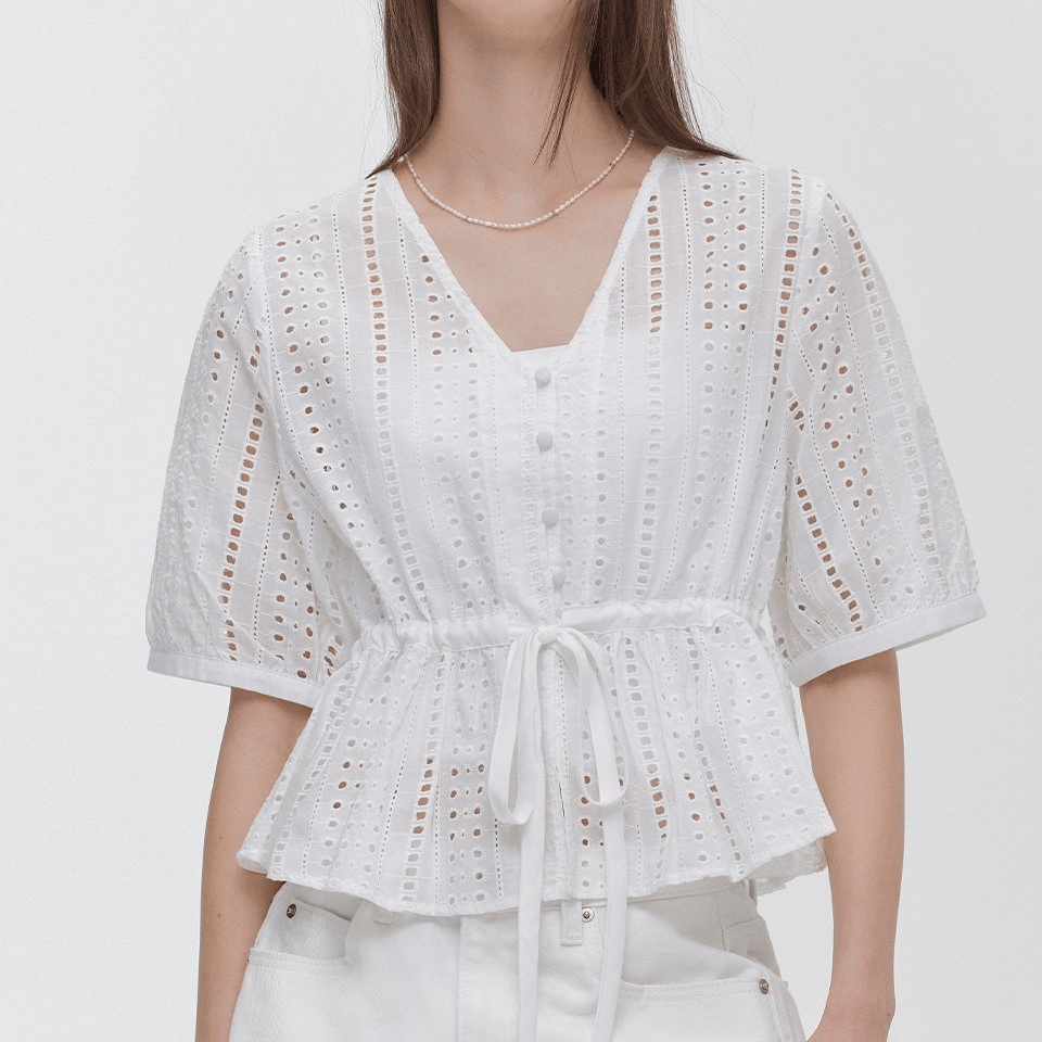 [現貨] marie claire｜Lace String V-Neck Blouse