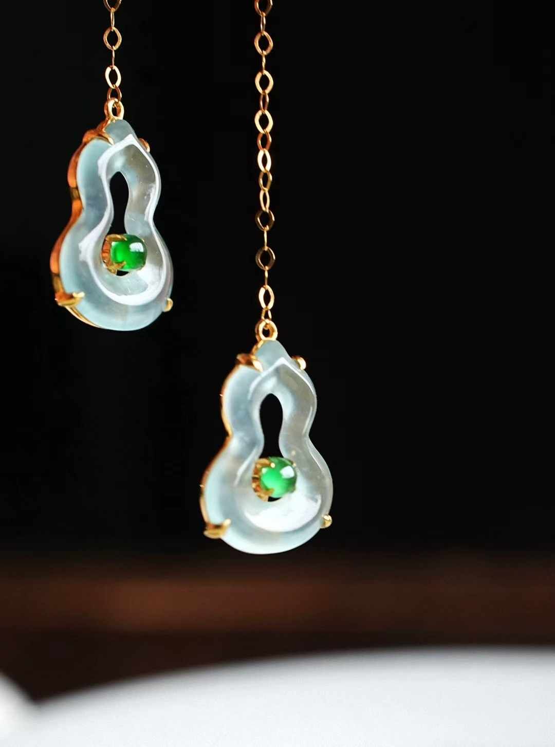 翡翠冰種藍水葫蘆耳線,天然翡翠A玉, 緬甸玉, Jade, Jadeite